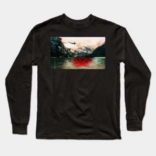 Glitch Art Kamikaze pilot over picturesque mountain lake Long Sleeve T-Shirt